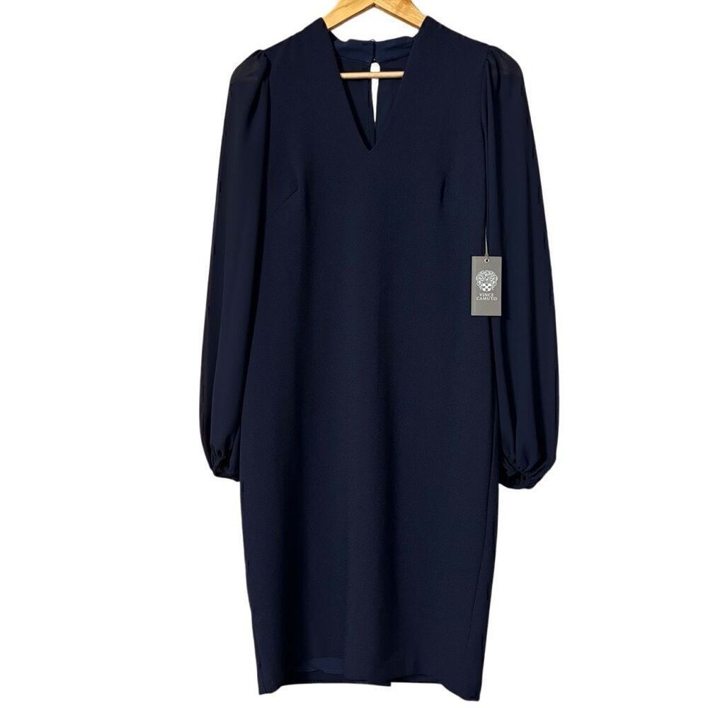 Vince Camuto Chiffon Sleeve Sheath dress Navy blue size 8 new